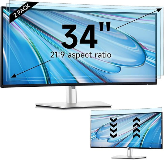 IPROKKO 2 Pack 34 inch Anti-Blue Light Monitor Screen Protector for 21:9 Widescreen, Removable Anti Glare Blue Light Blocking Screen Filter, Anti-UV Eye Protection PC Computer Film [Washable Wipes Clean]