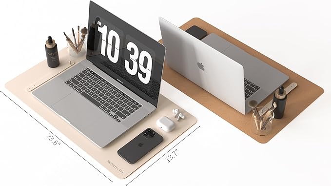 RENMTURE Desk Pad, Cork & PU Leather Desk Mat, Large Mouse pad, Non-Slip Desk Protector and Blotter, Waterproof Writing Pad, Desk Accessories and Organizers for Home Office (Apricot,23.6" x 13.7")