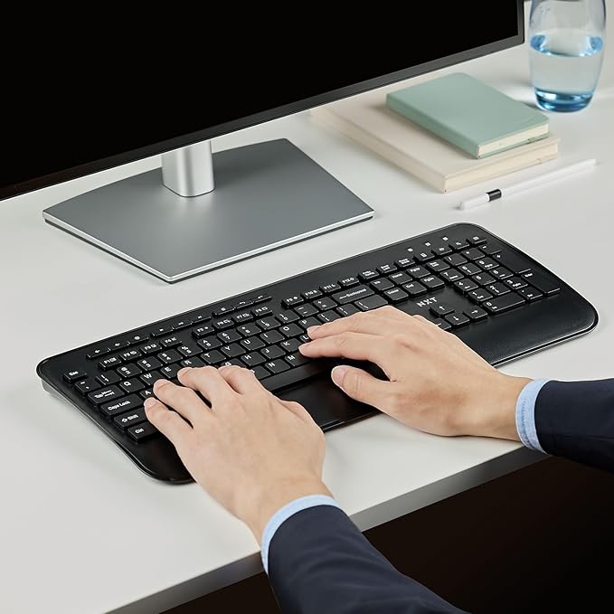 NXT Technologies Wireless Comfort Keyboard, Full‑Size with Wrist Rest, USB Receiver for PC and Laptop, Black