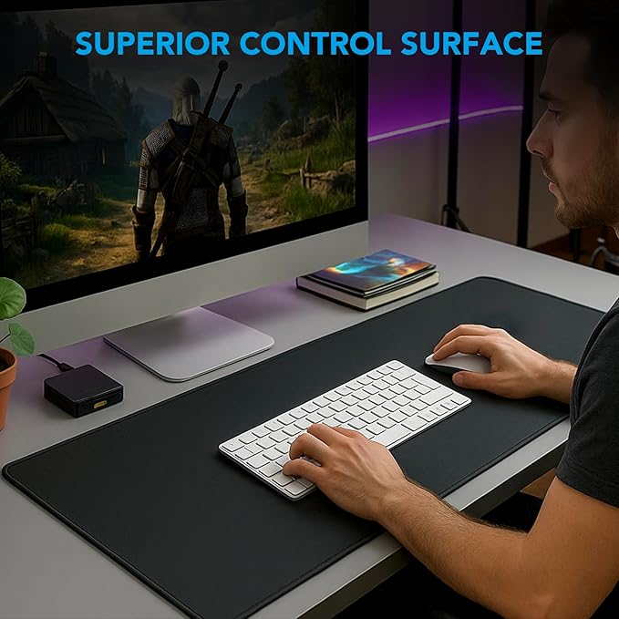 Large Mouse Pad, Desk Mat with Non-Slip Rubber Base, Waterproof Gaming Mousepad with Stitched Edges, XXL Computer Long Keyboard Mouse Mat for Gamer, Office & Home, 31.5" x 15.7", Black