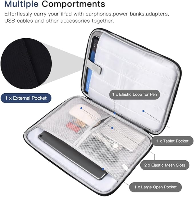 12-12.9 Inch Tablet Sleeve Bag for 12.4" Samsung Galaxy Tab S10+ S9+ Plus/S8+/S7+ Plus/S7 FE,13" iPad Air M4 M3 M2/iPad Pro M5 M4/Pro 12.9"/Microsoft Surface Go 2 12.4"/Pro 11 10 Carrying Case-Black