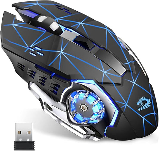 Uciefy Q85 Rechargeable Wireless Gaming Mouse, 2.4G LED Optical Silent Wireless Computer Mouse with 4 LED Light, 3 Adjustable DPI, Ergonomic Design, Auto Sleeping (Starry Black)
