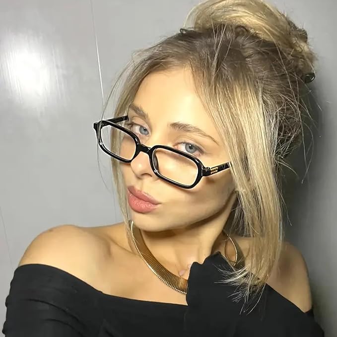 Retro Rectangle Blue Light Blocking Glasses for Women 90s Fake Eyeglasses Y2K Fashion Computer Glasses Tortoise Frame