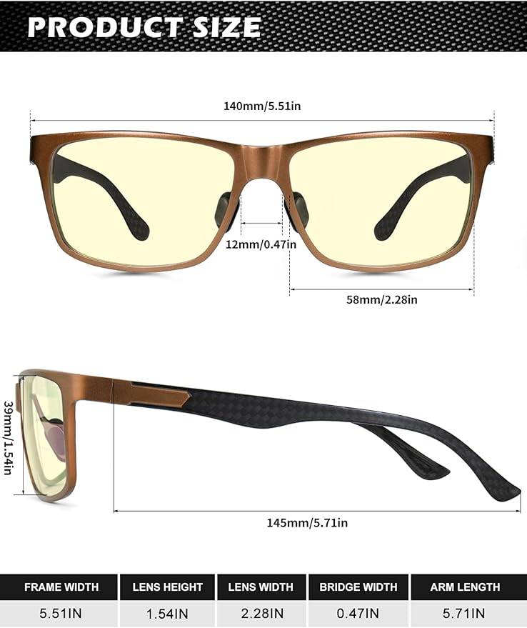 ANYLUV Carbon Fiber Reading Glasses for Men Women, Blue Light Blocking Computer Readers, Anti Glare Spring Hinge