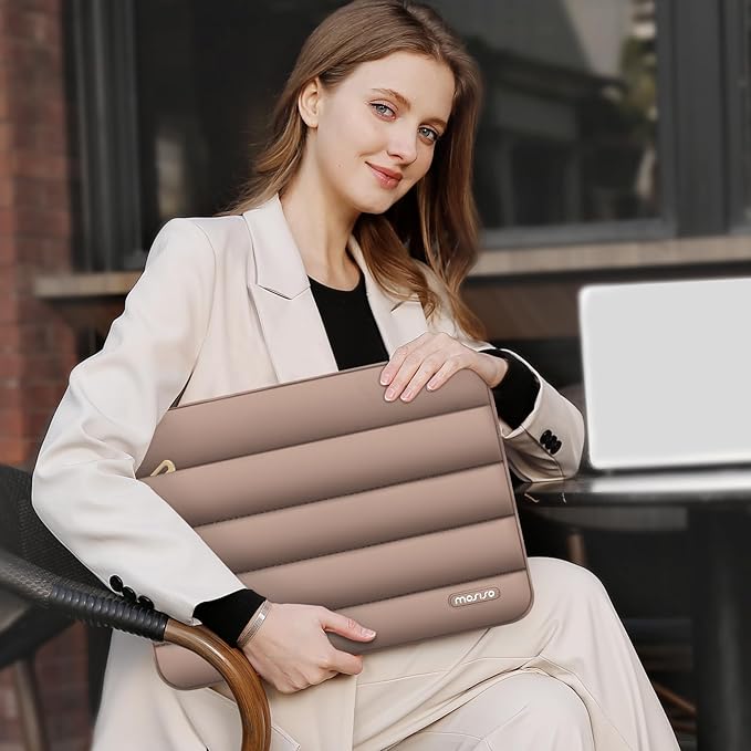 MOSISO Laptop Case 13.3 inch,13-13.3 inch Puffy Laptop Sleeve Compatible with MacBook Air 13.6 M5 M4 M3 M2 M1/Neo/Pro 13/14,HP Dell ASUS Lenovo,Polyester Horizontal Bag with Small Case, Brown | 13.3 inch, Polyester, Horizontal Bag, with Small Case, Brown