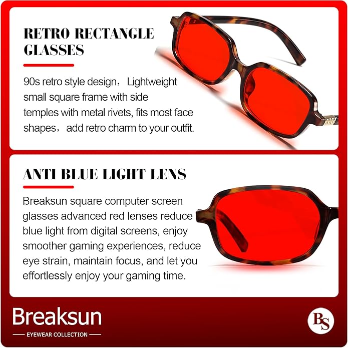 Breaksun Retro Rectangle Glasses for Women Men Small Square Blue Light Blocking Glasses Vintage Eyeglasses