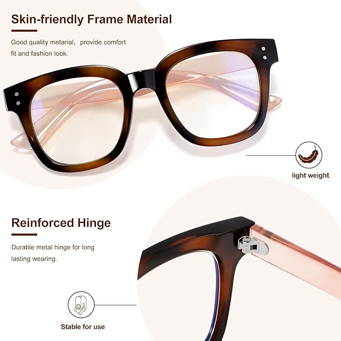 Madison Avenue Oversized Blue Light Blocking Glasses for Women Fashion Blue Light Blockers Anti Eyestrain & UV Protection Computer Eyeglasses (Brown Demi Pink)