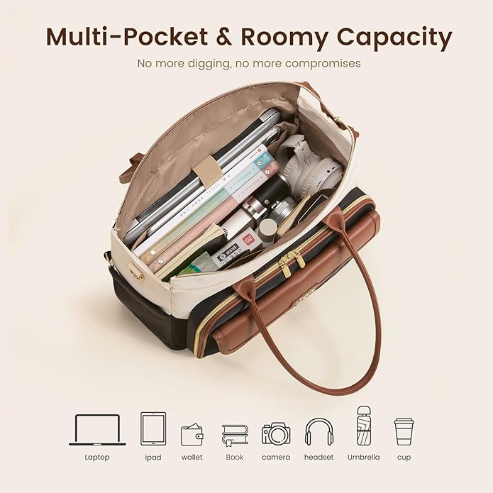 LOVEVOOK Teacher Tote Bag for Women, Laptop Bag Briefcase with Accordion File Pocket, Nurse Handbag for Work, Travel, College | 40oz Cup Holder, Muli-Pockets