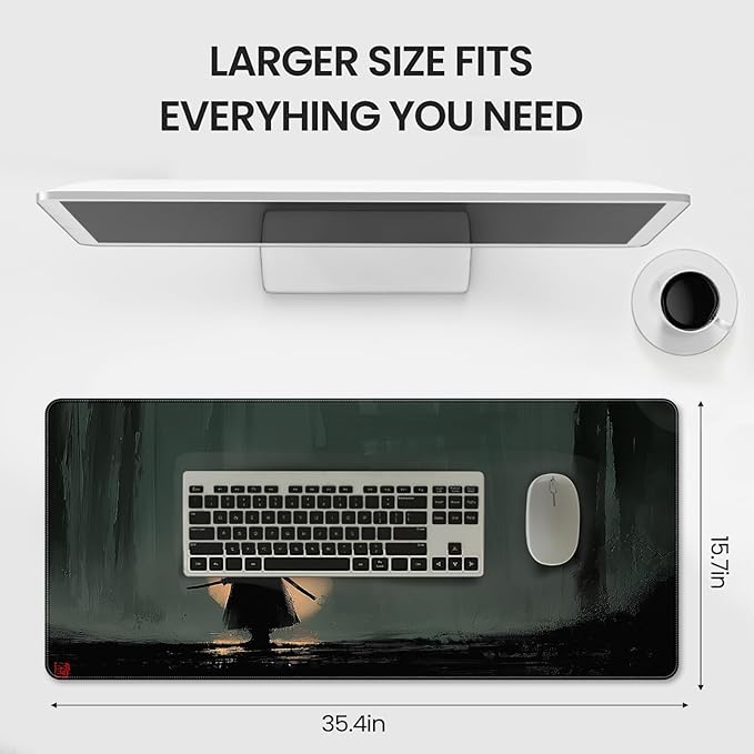 35.4 x 15.7 inch, XXL Extra-Large Gaming Mousepad, Featuring a Japanese Lone Samurai Design, a wear-Resistant, Scratch-Resistant, and Waterproof Surface, and a Non-Slip Rubber Base.