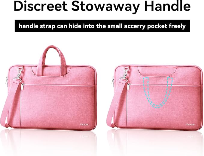 Ferkurn Laptop Case Bag Women Men Computer Sleeve with Shoulder Compatible with HP/Inspiron/Thinkpad/Vivobook/MSI/Surface, 15.6 inch, Pink