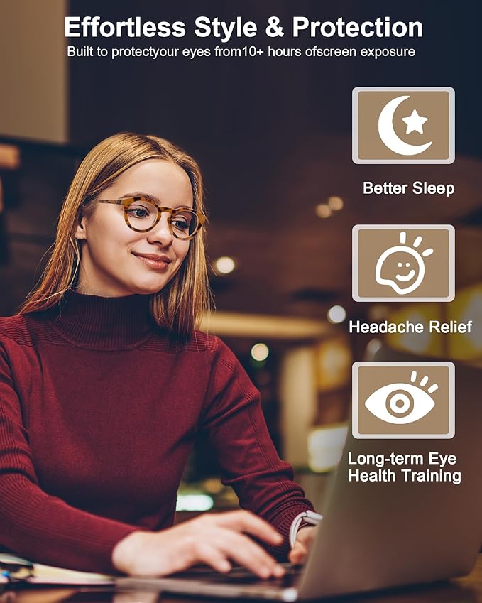 1 Pack Round Blue Light Glasses for Women, TR90 Computer Glasses with Spring Hinge for All-Day Comfort, Anti UV Glare & Eyestrain