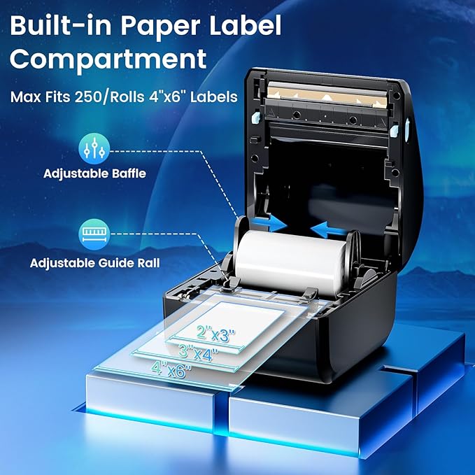 Bluetooth Shipping Label Printer with 3 Roll Labels, D450BT Thermal Label Printer 4x6 for Small Business, Thermal Printers Come with 750PCS 4x6‬ White Labels (250 Labels/Roll)
