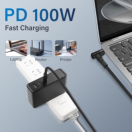 PNGKNYOCN 100W PD USB C to DC 5.5mm x 2.5mm Power Cord，90 Degree DC 5.5 x 2.5mm Male to USB Type C Male Power Charging Cable for PD Charger and PD Power Bank（1.8M）