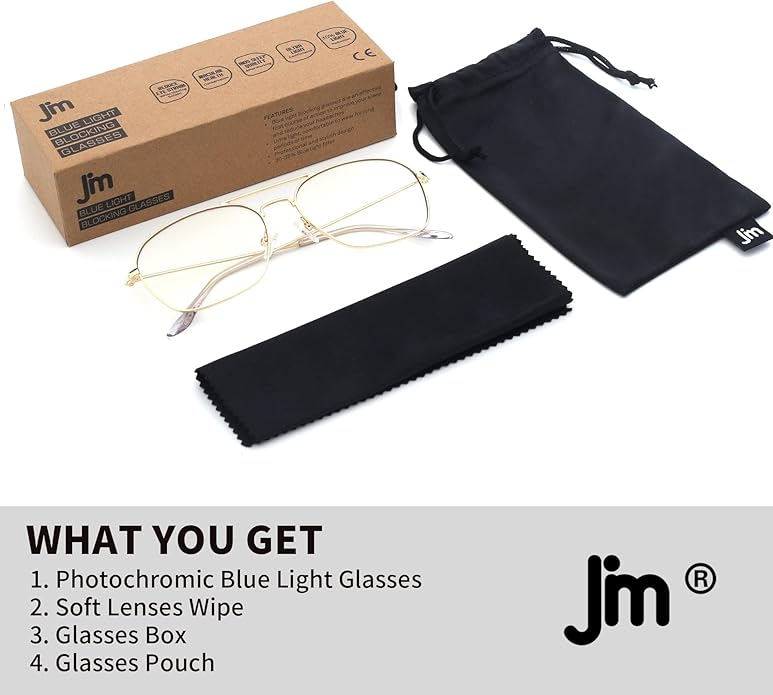 JM Aviator Blue Light Blocking Computer Glasses, Square Eye Protect Video Eyeglasses Anti Glare Men Women