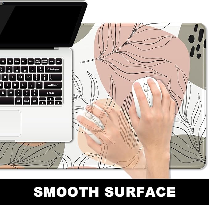 BOSOBO Large Mouse Pad, Desk Pad, XXL XL Extended Gaming Mouse Pad, Desk Mat for Office & Home, Long Keyboard Mat, Huge Mouse Pad, Desktop Full Cover 31.5 x 11.8 Inches, Modern Boho Leaves