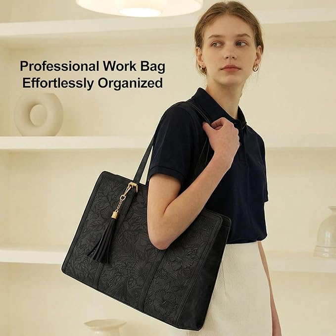 LOVEVOOK Laptop Bag for Women Vintage Leather Laptop Tote 15.6 inch Large Capacity Computer bag with Clutch Purse for Work