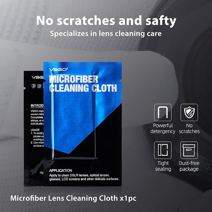 VSGO Professional Camera Cleaning Kit – for Canon, Nikon, Sony, DSLR & Mirrorless Cameras, Includes Lens Cleaning Pen, Air Blower, Sensor Swabs for Full Frame & APS-C, Microfiber Cloth - Image 8