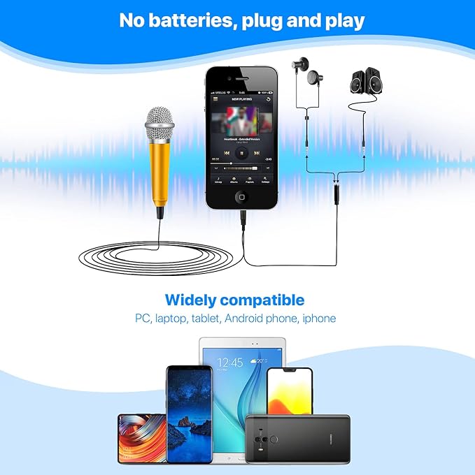 Mini Microphone for Voice Recording, Chatting and Singing on iPhone, Android, PC (Gold)