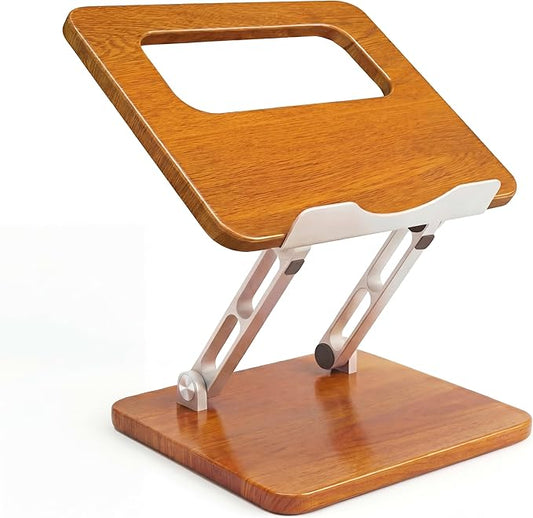 Ergonomic Adjustable Laptop Stand, Wooden & Metal Laptop Riser with Hollow Heat Dissipation, Foldable for Desk Use,Fits 10-17 Inch Laptops/Tablets