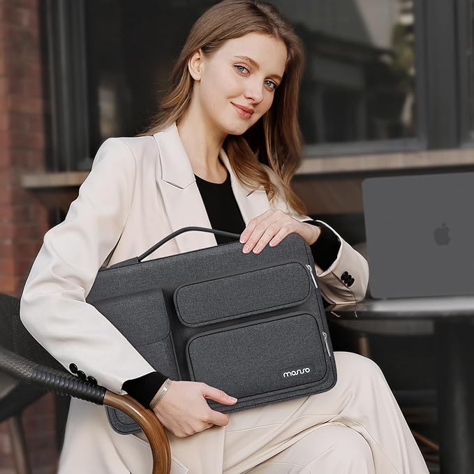 MOSISO 360 Protective Laptop Case 13.3 inch, 13-13.3 inch Laptop Sleeve Compatible with MacBook Air/Pro 13 / Pro 14, HP Dell ASUS Lenovo, Side Open Bag with 2 Raised&1 Flapover Pockets, Charcoal Gray