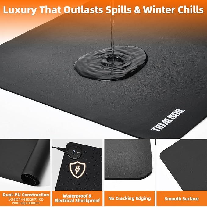 TIDALSOIL Heated Desk Pad, 31.5"×13" PU Leather Mouse Mat with Digital Temp Display, 3-Level 122℉ Warmth, 4H Auto Shut-Off, Waterproof Non-Slip Office & Home Heating Mat