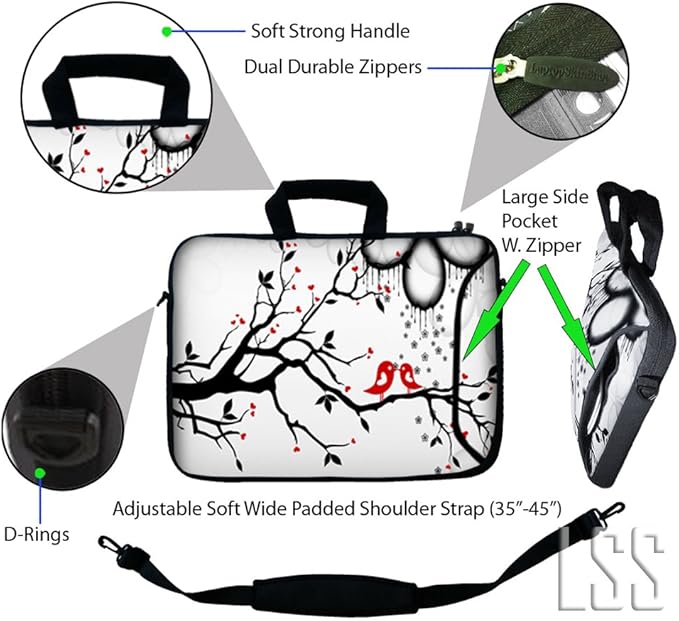 LSS 15.6 inch Laptop Sleeve Bag Notebook with Extra Side Pocket, Soft Carrying Handle & Removable Shoulder Strap for 14" 15" 15.4" 15.6" Apple MacBook Air, GW, Acer, Aspire Asus, Dell, HP, Sony, T