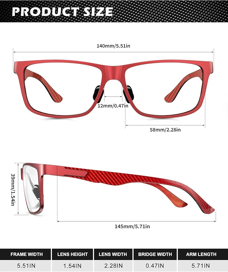 ANYLUV Carbon Fiber Reading Glasses for Men Women, Blue Light Blocking Computer Readers, Anti Glare Spring Hinge