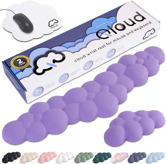 Create-ables Qloud Cloud Wrist Rest Keyboard Wrist Rest for Computer Keyboard Pad, Cloud Keyboard Wrist Rest, Wrist Pad for Keyboard, Memory Foam, Non Slip Base, Comes with Mouse Pad - Lilac Purple