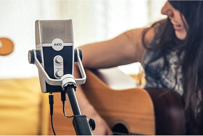 AKG Pro Audio Lyra Ultra-HD USB C Microphone for Recording, Streaming, Gaming, Podcasting, ASMR on PC and Mac, Condenser Mic for Laptop or Computer, Adjustable Stand, Plug and Play – Blue and Silver