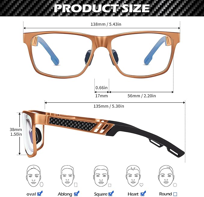 ANYLUV Blue Light Blocking Glasses Men Computer Gaming Glasses Lightweight Al-Mg Metal Anti Eyestrain Eye Protection