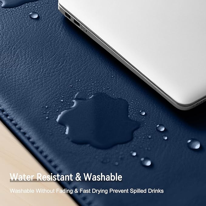 Dual Sided Leather Desk Mat - Waterproof Desk Pad - Ideal for Large Mouse Pad and Desk Mats on Top of Desks (Dark Blue, 25"*13")