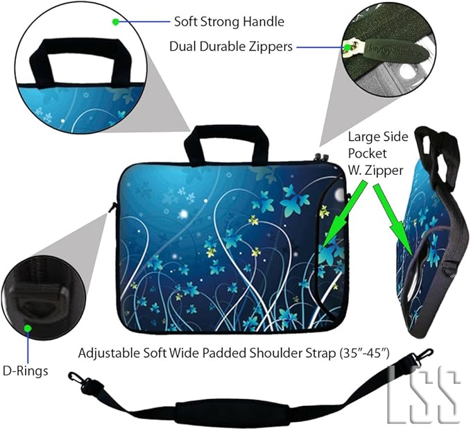 LSS 13.3 inch Laptop Sleeve Bag Carrying Case Pouch w/Handle & Adjustable Shoulder Strap