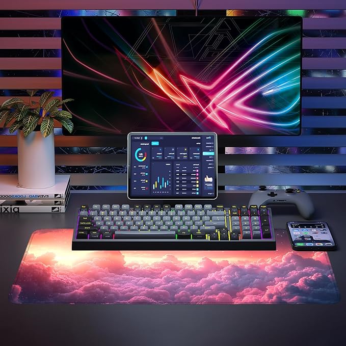 Mouse Pad, Large Anti-Slip with Stitched Edges Desk Mat Desktop Laptop Computer Desk Keyboard Mat,Table Protector Blotter Mat (Cloud, 31.5" x 11.8")