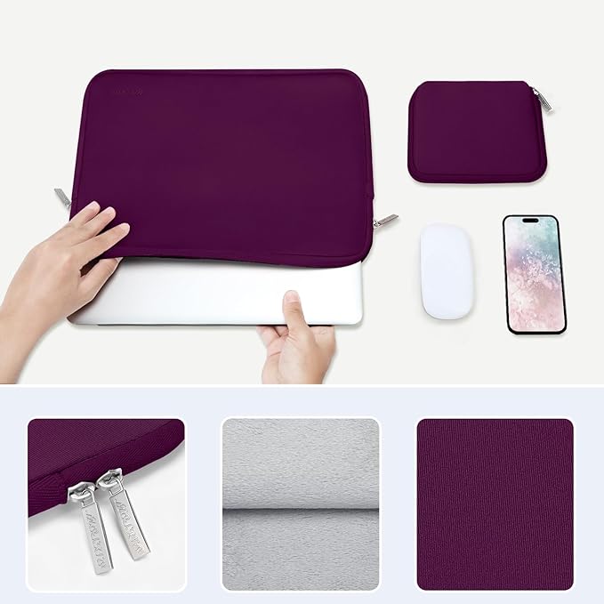 MOSISO Laptop Case 16 inch, 15-15.6 inch Laptop Sleeve Bag Compatible with MacBook Pro 16 M5 M4 M3 M2 M1, HP Acer Dell Lenovo ASUS Notebook, Neoprene Computer Sleeve Bag with Small Case,Magenta Purple