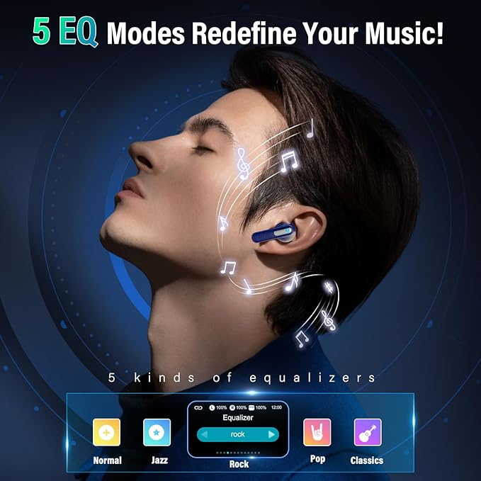 Wireless Earbuds with Touch Screen, Bluetooth 5.4 Headphones, Transparency Mode, IPX7 Earphones Dark Blue