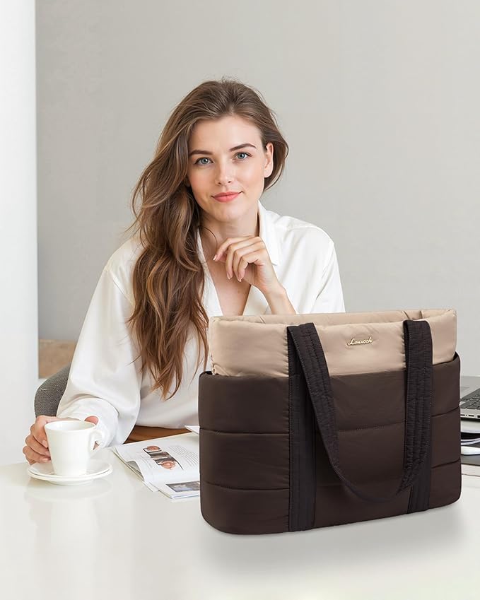 LOVEVOOK Tote Bag for Women, Large Puffer Work Tote Laptop Bag, Lightweight Travel Tote Bag with Zipper Gifts for Women