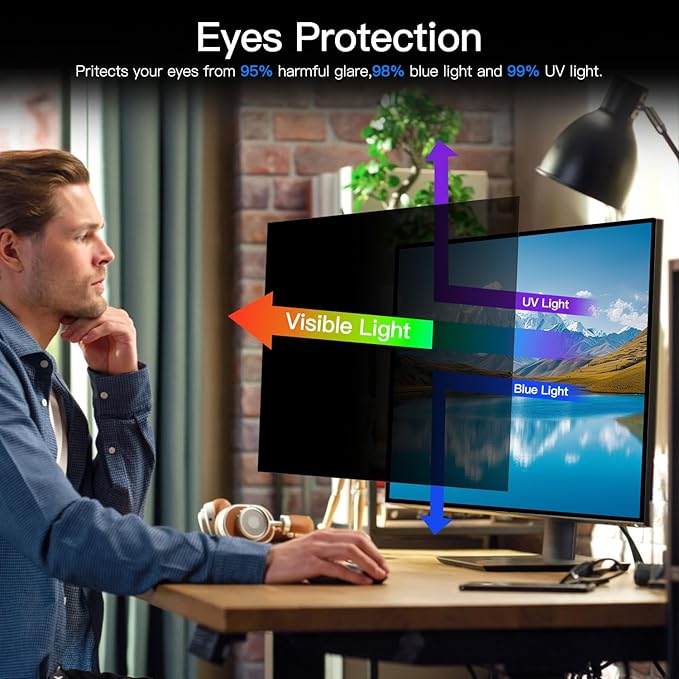 Magnetic Computer 27 Inch Privacy Screen for 16:9 Aspect Ratio Widescreen Monitor, Anti Glare Blue Light Protector Shield Filter for Eyes, Removable Computer Monitor Privacy Screen 27 inch