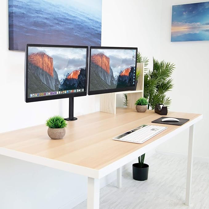 Mount-It! Dual Monitor Mount | Double Monitor Desk Stand | Two Heavy Duty Full Motion Adjustable Arms Fit 2 Computer Screens 17 19 20 21 22 24 27 Inch | VESA 75 100 | C-Clamp and Grommet Base