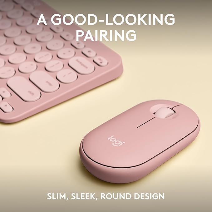 Logitech Pebble 2 Combo, Wireless Keyboard and Mouse, Quiet and Portable, Customizable, Logi Bolt, Bluetooth, Easy-Switch for Windows, macOS, iPadOS, Chrome - Tonal Rose