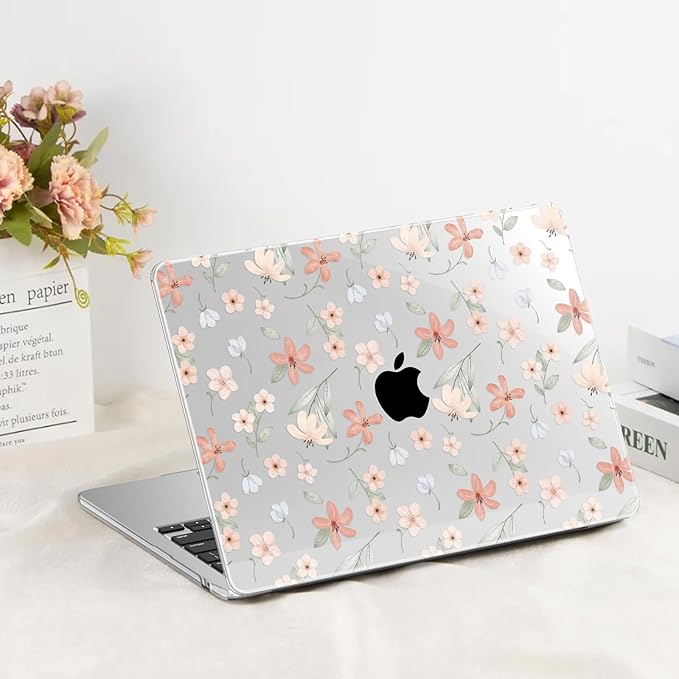 G JGOO Compatible with MacBook Air 13 inch Case 2026 2025-2022 M5 A3449 M4 A3240 M3 A3113 M2 A2681, Clear Hard Shell for MacBook Air 13.6 inch Case +Keyboard Cover+Screen Protector, Pink Floret