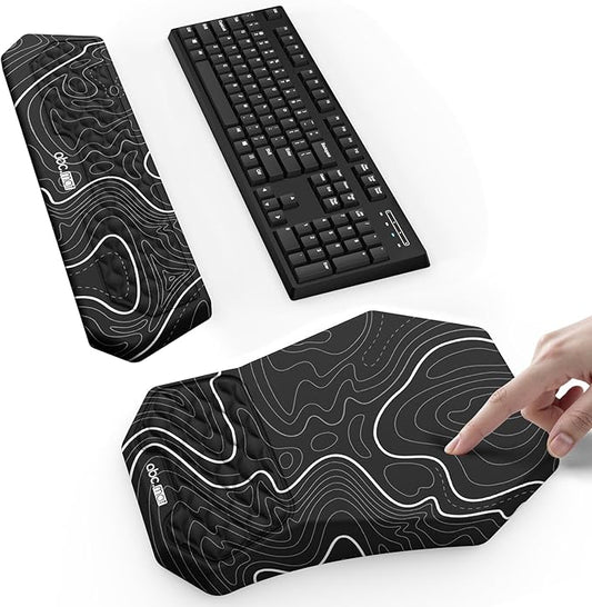 Ergonomic Mouse Pad and Keyboard Wrist Rest Support Set, Massage Design Mousepad for Carpal Tunnel Pain Relief, Memory Foam, Non-Slip PU Base for Computer Desk, Topographic Contour