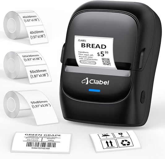 CLABEL Label Maker Machine with Tape, 221B Thermal Bluetooth Label Printer 2 Inch Portable Barcode Inkless Sticker for Small Business, Retail Office,Office, Home, Came with 3 Roll Label (Black)