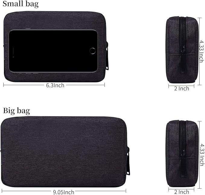dealcase Canvas Waterproof Universal Electronic Accessories Organizer for Power Bank,Charging Cords,Chargers,Mouse,USB Cable,Earphones and More Out-going, Business Travel Gadget Bag,Black(Small+Big)