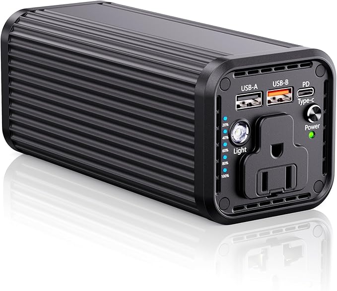 Laptop computer with AC power interface, 100W Type-C PD 65W fast charging type, featuring input and output functions, 2 USB-A outputs (QC3.0 18W), suitable for business travel and outdoor activities.