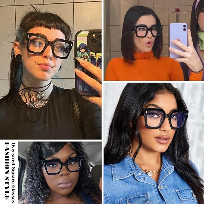 Breaksun Fashion Oversized Blue Light Blocking Glasses for Women Men Trendy Big Square Frame Computer Eyeglasses