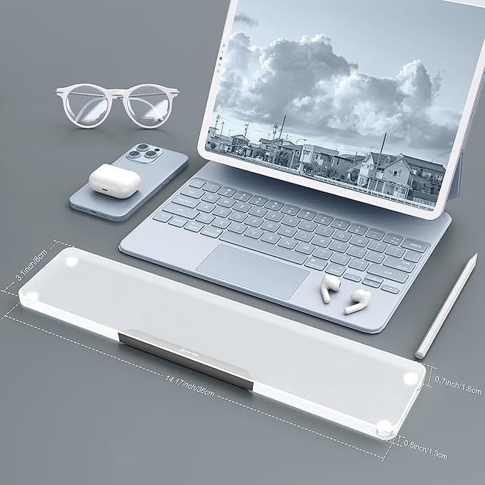 SELORSS Acrylic Keyboard Wrist Rest -80% TKL Mechanical Keyboard- CNC Aluminum Alloy Customized Logo Desk Wrist Support for Computer Keyboard,Anti-Slip Base,Wrist Pad for Office & Home,Silver