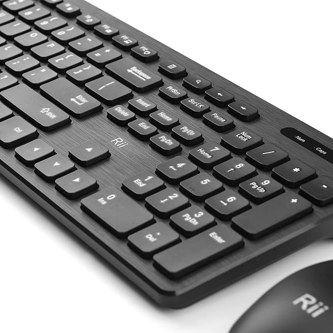 Wireless Keyboard and Mouse Combo - Rii Standard Office PC Keyboard and Optical Wireless Mice (Black (2 Pack))