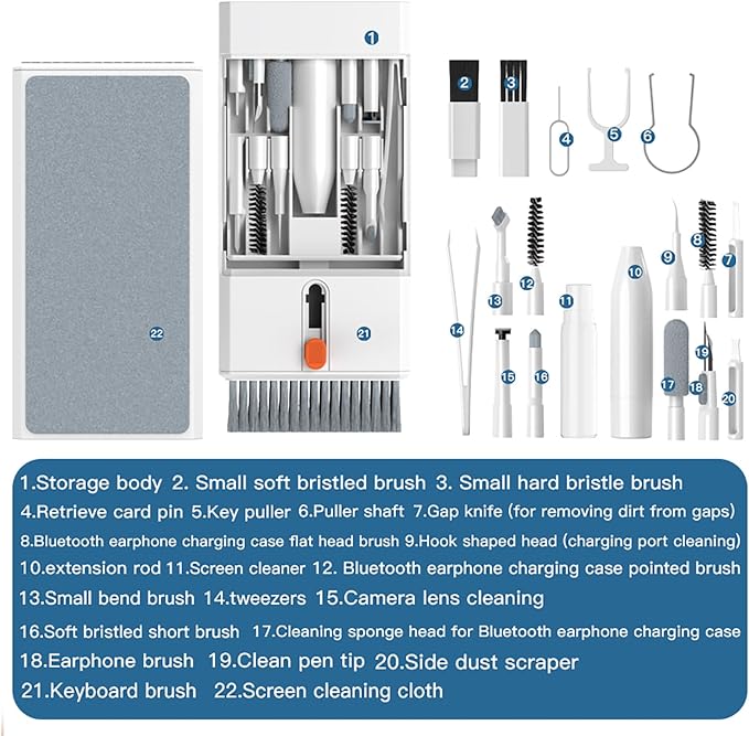 22 in 1 Precision Cleaning Kit ?€? Professional Electronic Cleaning kit Cleaning Tools for Phone, airPods Headset, Keyboards, Cameras, Laptop & More - Image 3