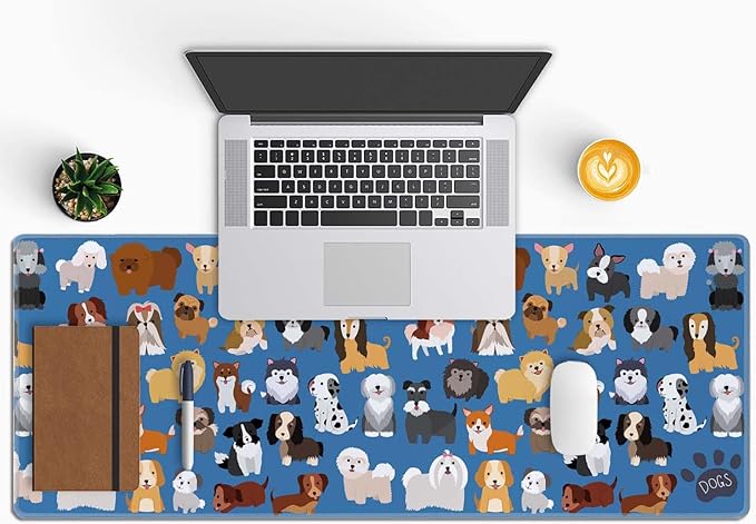 Cute Dog & Puppy XL Gaming Mouse Mat - 31.5 x 11.8 Inch Extended Long, Thin Desk Pad for Keyboard Mice