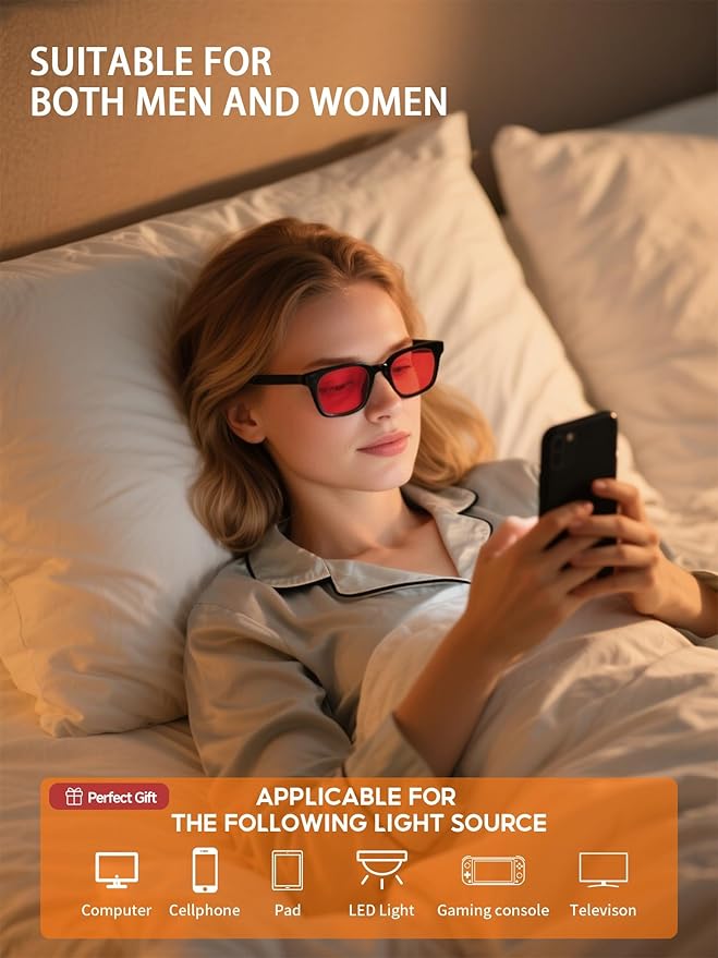VMJFBJ Blue Light Blocking Glasses for Men Woman, Anti Blue Light Glasses for Better Sleep Computer Use Gaming with Red Lens Reduce Eye Strain